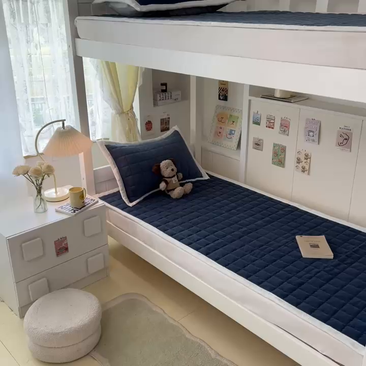 91家纺网 家纺一手货源 找家纺 川悦生活2025 新款A类印花牛奶绒床垫加厚绒保暖床护垫 吉木-深蓝