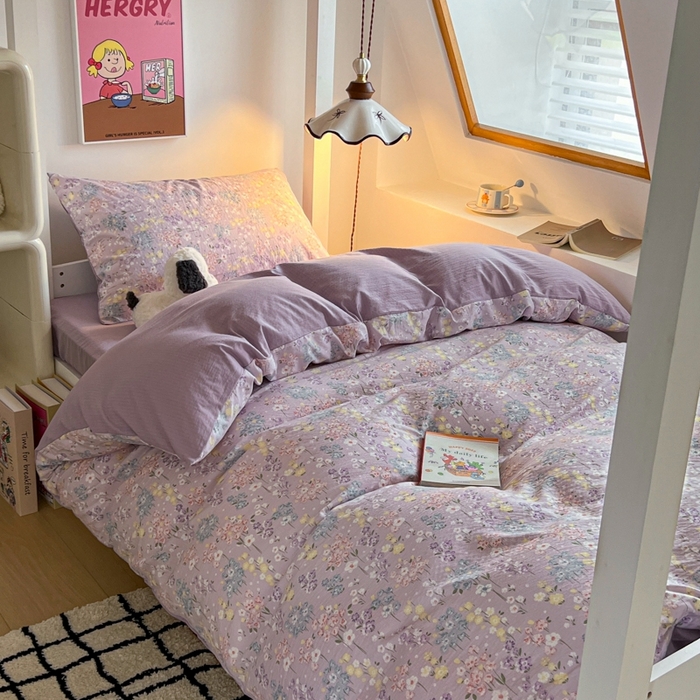 91家纺网 家纺一手货源 找家纺 妖妖家纺2025云感双层纱学生三件套 春藤语