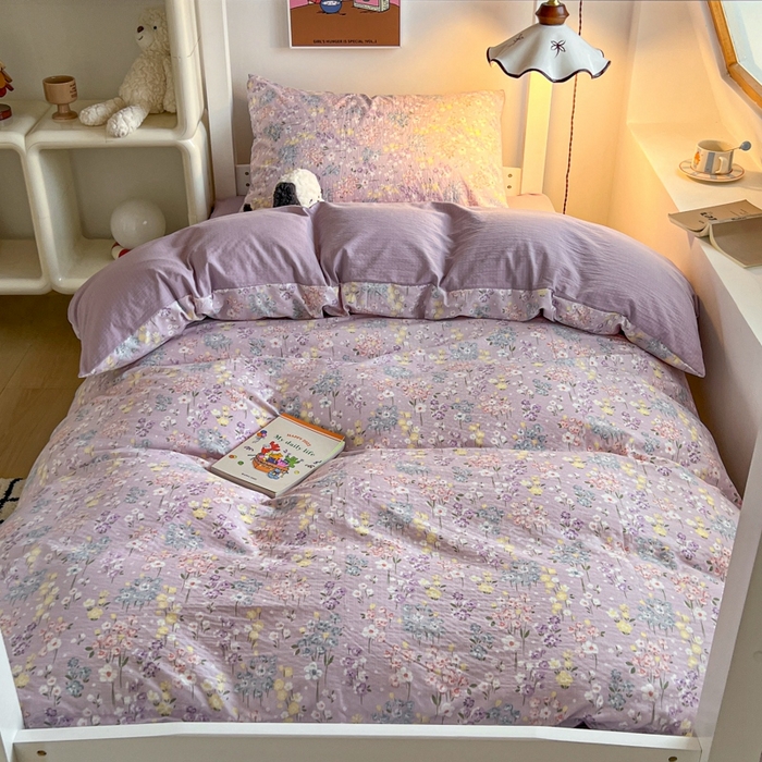 91家纺网 家纺一手货源 找家纺 妖妖家纺2025云感双层纱学生三件套 春藤语