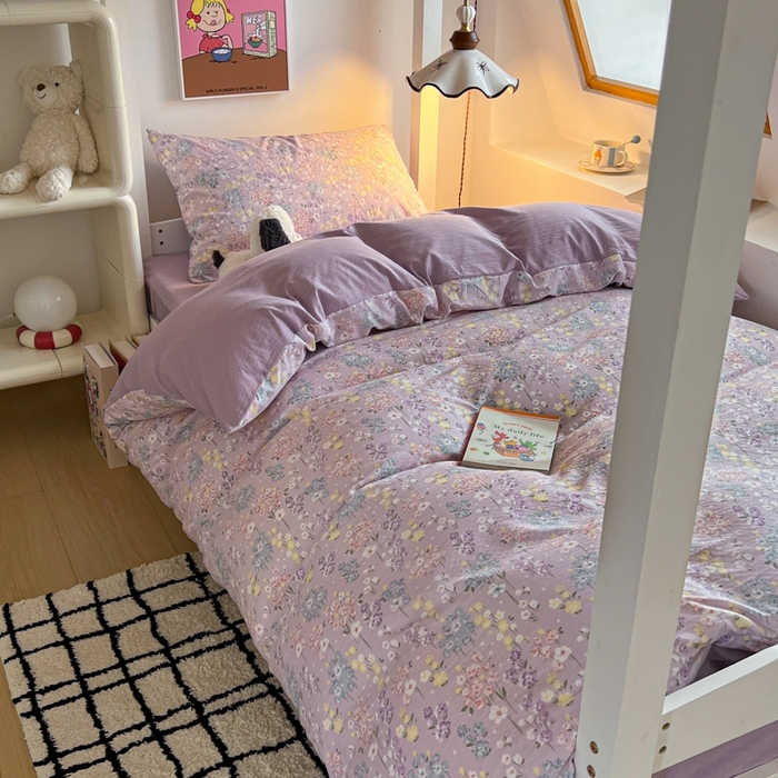 91家纺网 家纺一手货源 找家纺 妖妖家纺2025云感双层纱学生三件套 春藤语