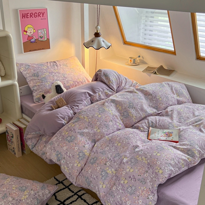 91家纺网 家纺一手货源 找家纺 妖妖家纺2025云感双层纱学生三件套 春藤语