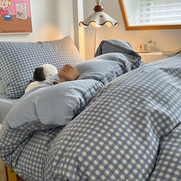 妖妖家纺2025云感双层纱学生三件套 海盐格