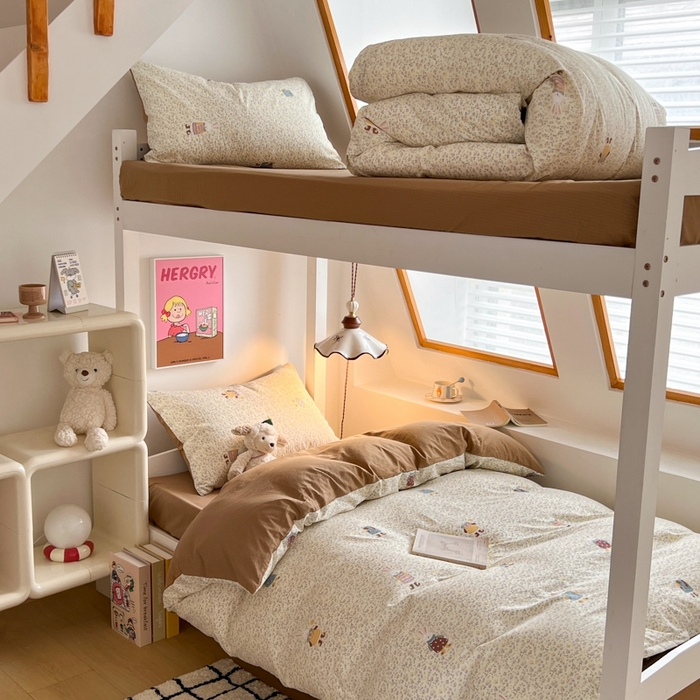 91家纺网 家纺一手货源 找家纺 妖妖家纺2025云感双层纱学生三件套 花点兔