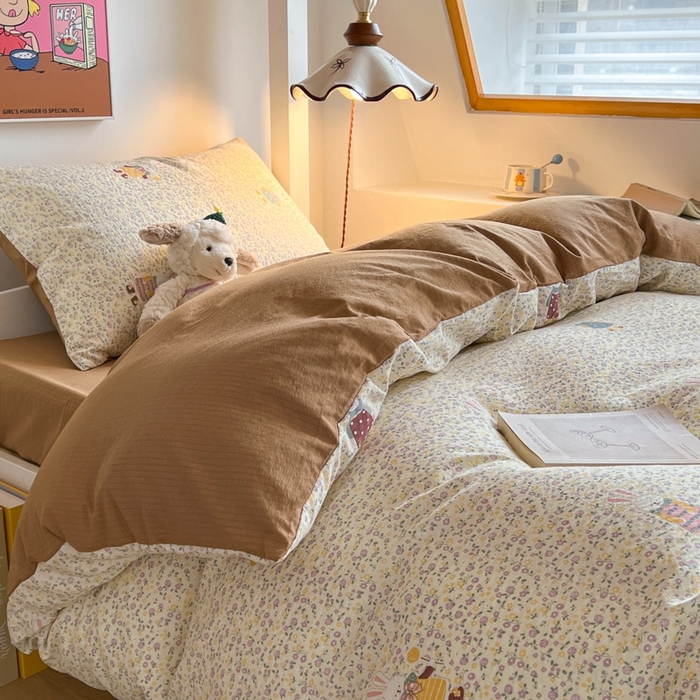 91家纺网 家纺一手货源 找家纺 妖妖家纺2025云感双层纱学生三件套 花点兔