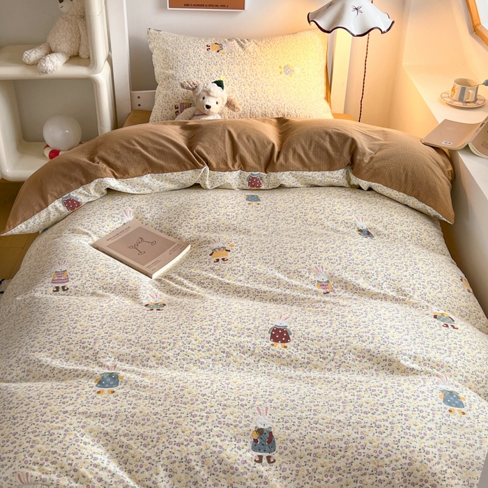 91家纺网 家纺一手货源 找家纺 妖妖家纺2025云感双层纱学生三件套 花点兔