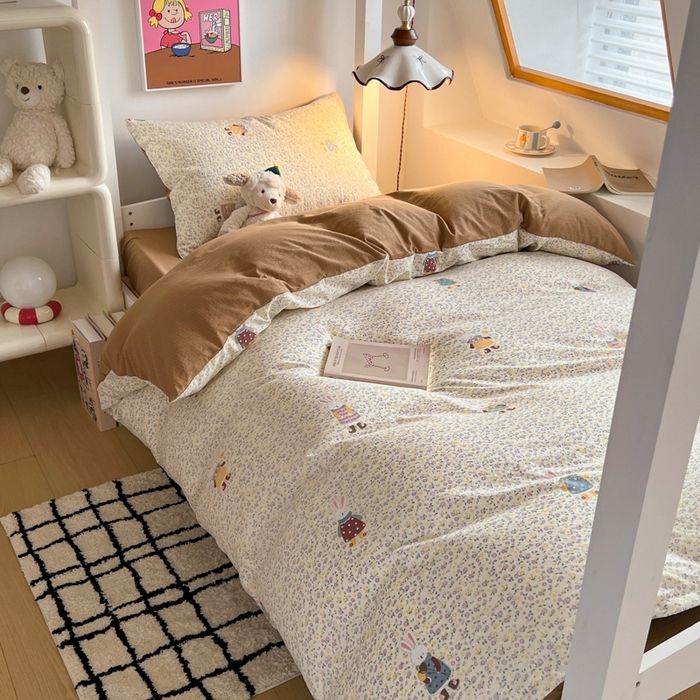 91家纺网 家纺一手货源 找家纺 妖妖家纺2025云感双层纱学生三件套 花点兔