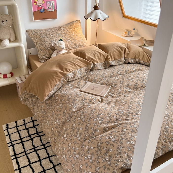 91家纺网 家纺一手货源 找家纺 妖妖家纺2025云感双层纱学生三件套 花间语