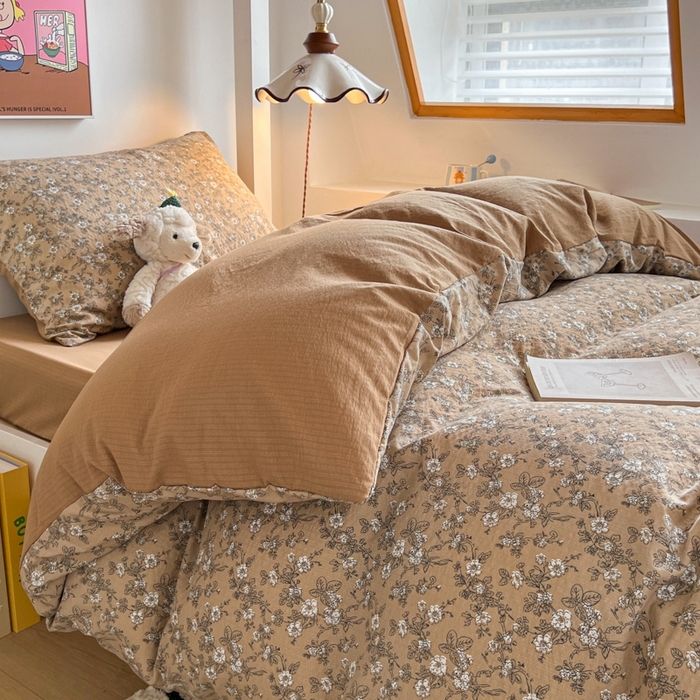 91家纺网 家纺一手货源 找家纺 妖妖家纺2025云感双层纱学生三件套 花间语