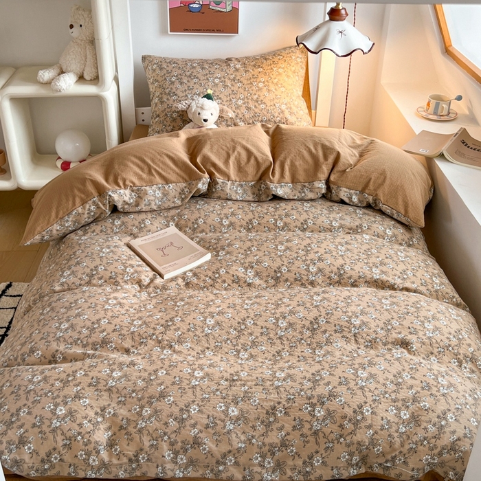 91家纺网 家纺一手货源 找家纺 妖妖家纺2025云感双层纱学生三件套 花间语