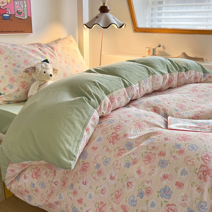 91家纺网 家纺一手货源 找家纺 妖妖家纺2025云感双层纱学生三件套 花影集