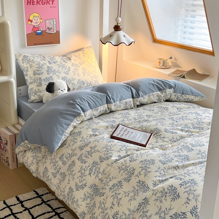 91家纺网 家纺一手货源 找家纺 妖妖家纺2025云感双层纱学生三件套 兰亭叙