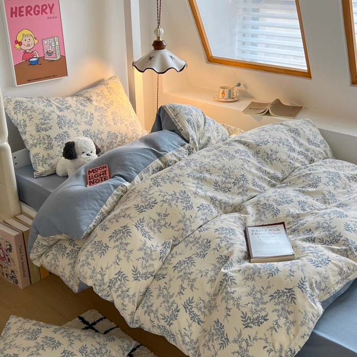 91家纺网 家纺一手货源 找家纺 妖妖家纺2025云感双层纱学生三件套 兰亭叙