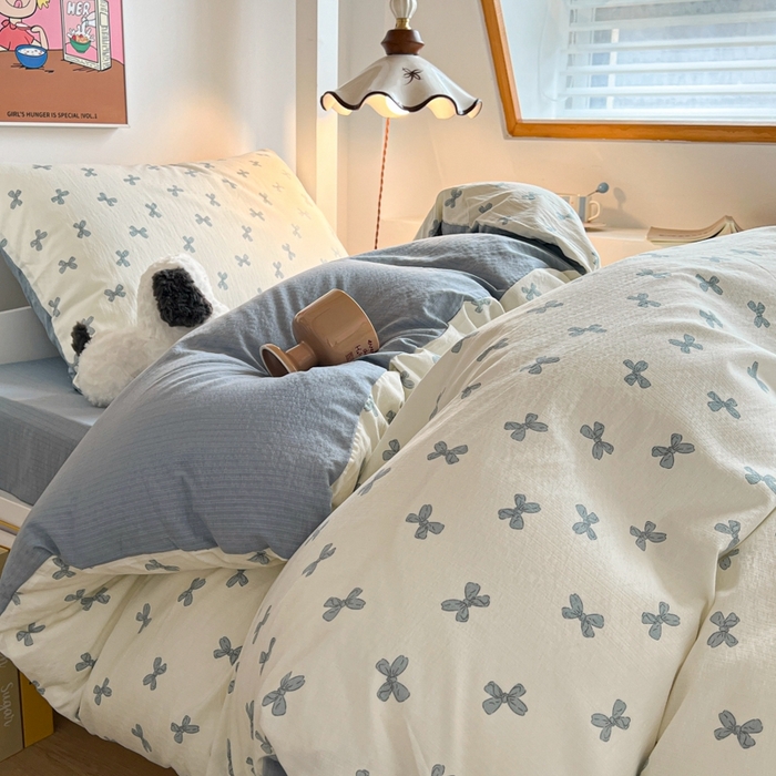 妖妖家纺2025云感双层纱学生三件套 蓝结飘飘