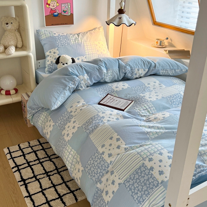 91家纺网 家纺一手货源 找家纺 妖妖家纺2025云感双层纱学生三件套 露华浓