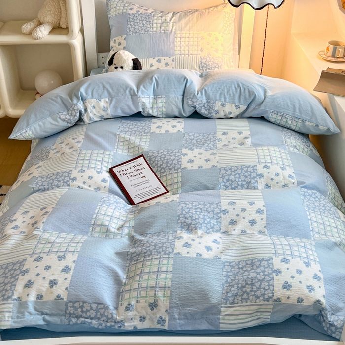 91家纺网 家纺一手货源 找家纺 妖妖家纺2025云感双层纱学生三件套 露华浓