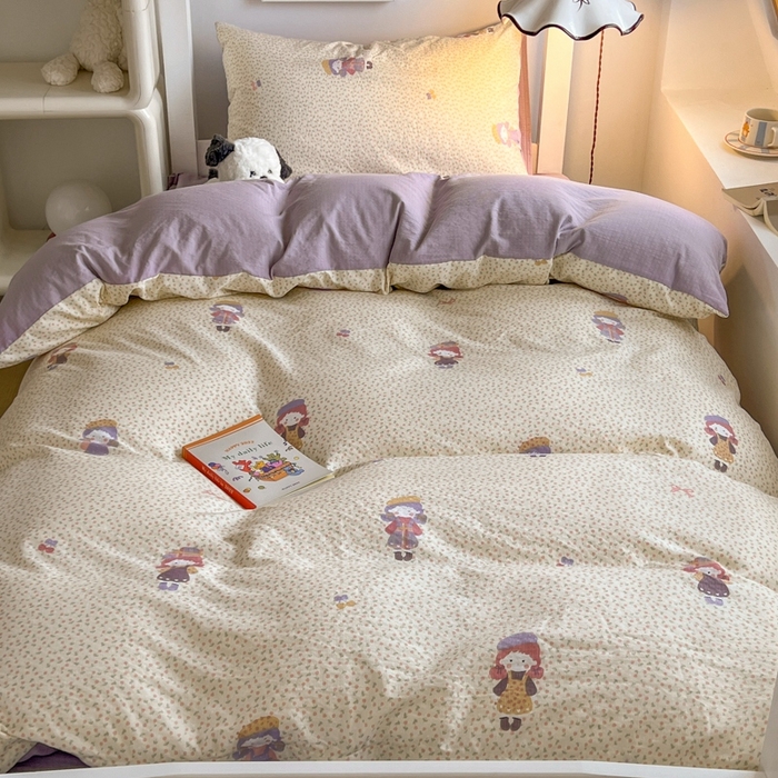 91家纺网 家纺一手货源 找家纺 妖妖家纺2025云感双层纱学生三件套 美美春游