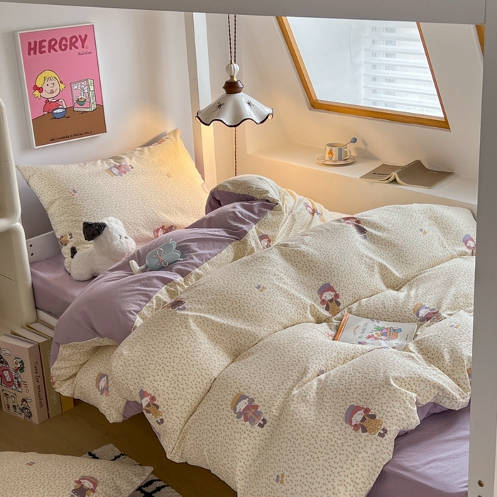 91家纺网 家纺一手货源 找家纺 妖妖家纺2025云感双层纱学生三件套 美美春游