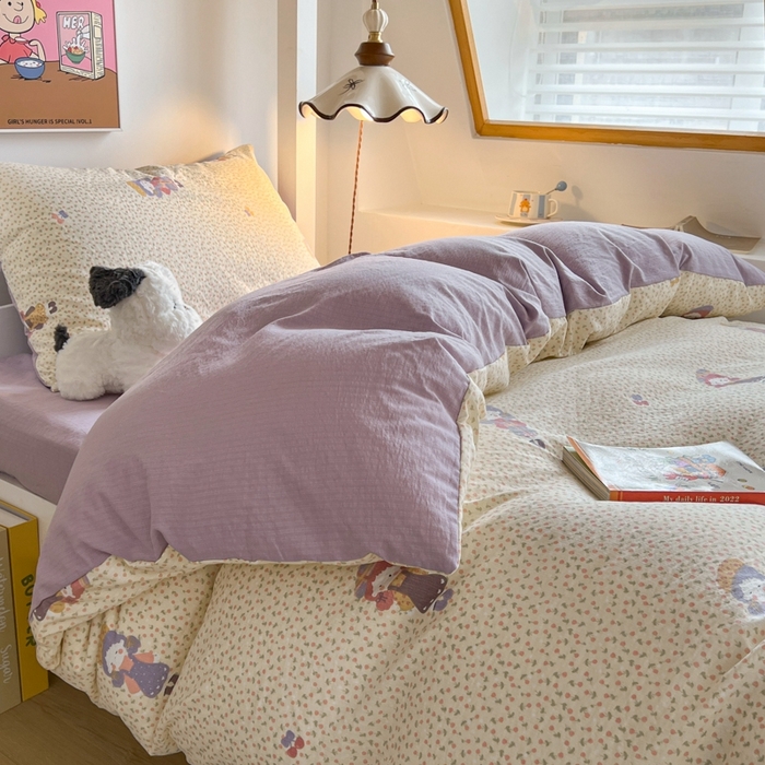 91家纺网 家纺一手货源 找家纺 妖妖家纺2025云感双层纱学生三件套 美美春游