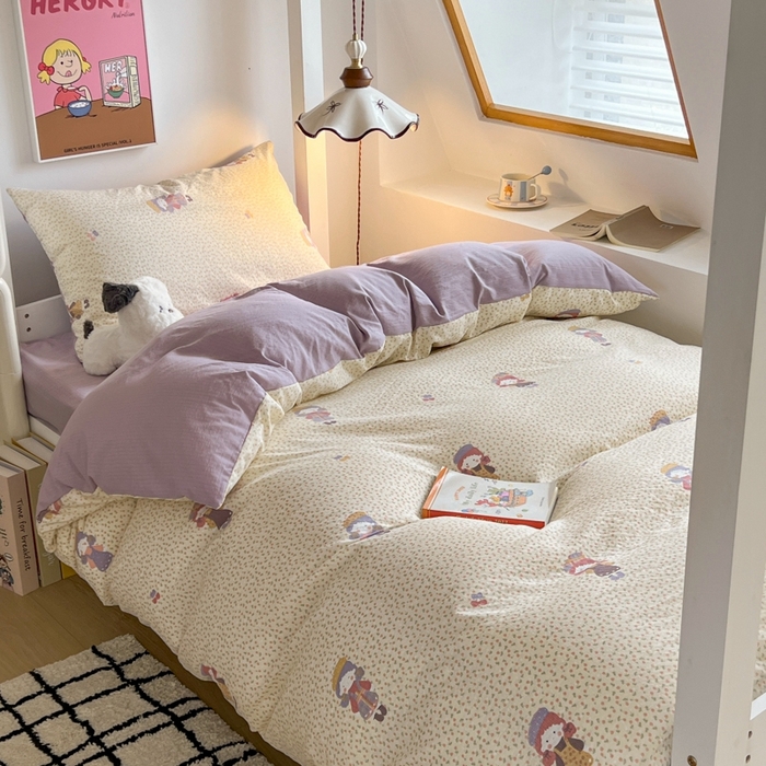 91家纺网 家纺一手货源 找家纺 妖妖家纺2025云感双层纱学生三件套 美美春游