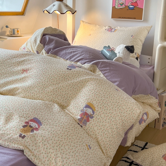 91家纺网 家纺一手货源 找家纺 妖妖家纺2025云感双层纱学生三件套 美美春游