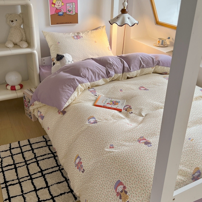 91家纺网 家纺一手货源 找家纺 妖妖家纺2025云感双层纱学生三件套 美美春游