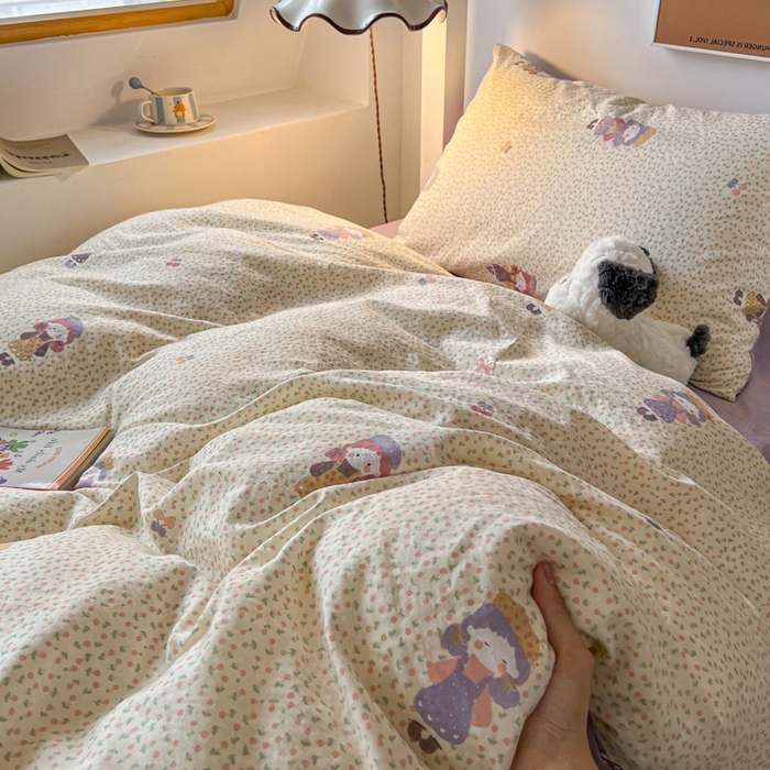 91家纺网 家纺一手货源 找家纺 妖妖家纺2025云感双层纱学生三件套 美美春游