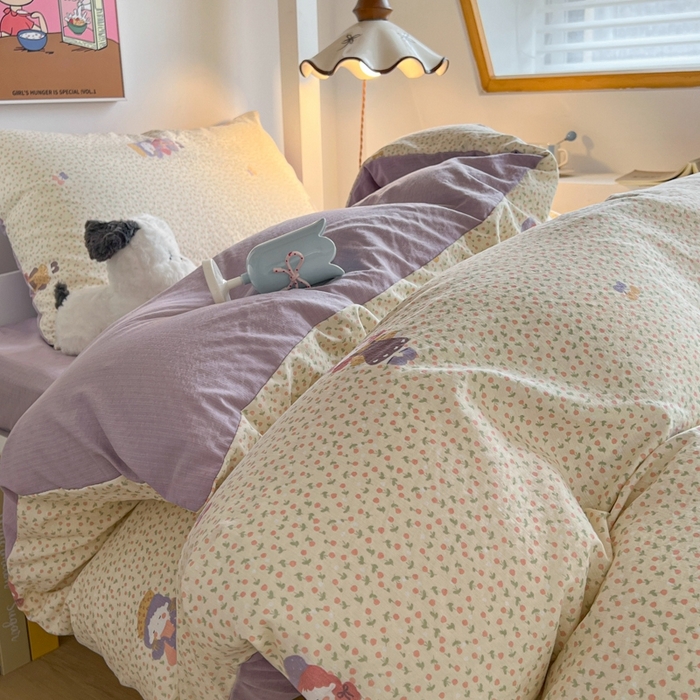 妖妖家纺2025云感双层纱学生三件套 美美春游