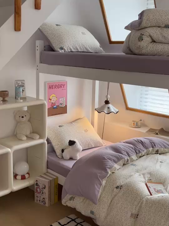 91家纺网 家纺一手货源 找家纺 妖妖家纺2025云感双层纱学生三件套 花语兔