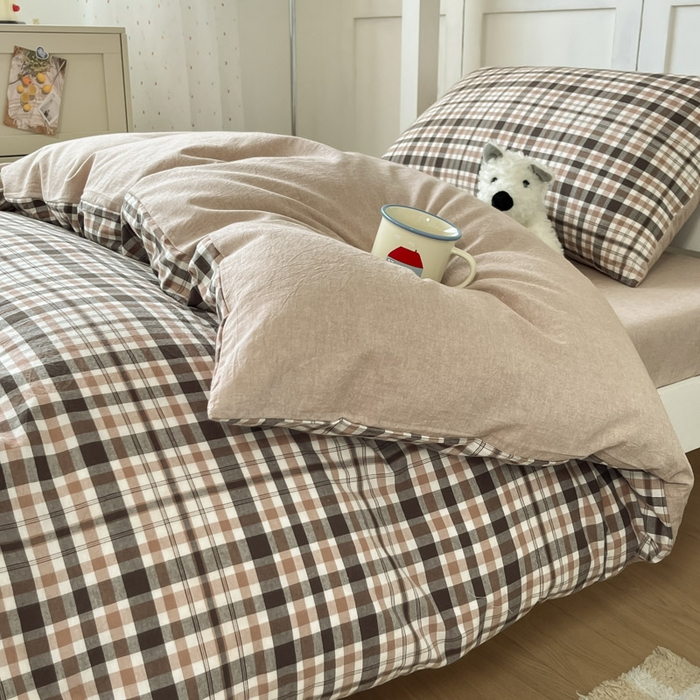 91家纺网 家纺一手货源 找家纺 ab家纺  2025新款40支A类水洗棉学生三件套 茶里-咖