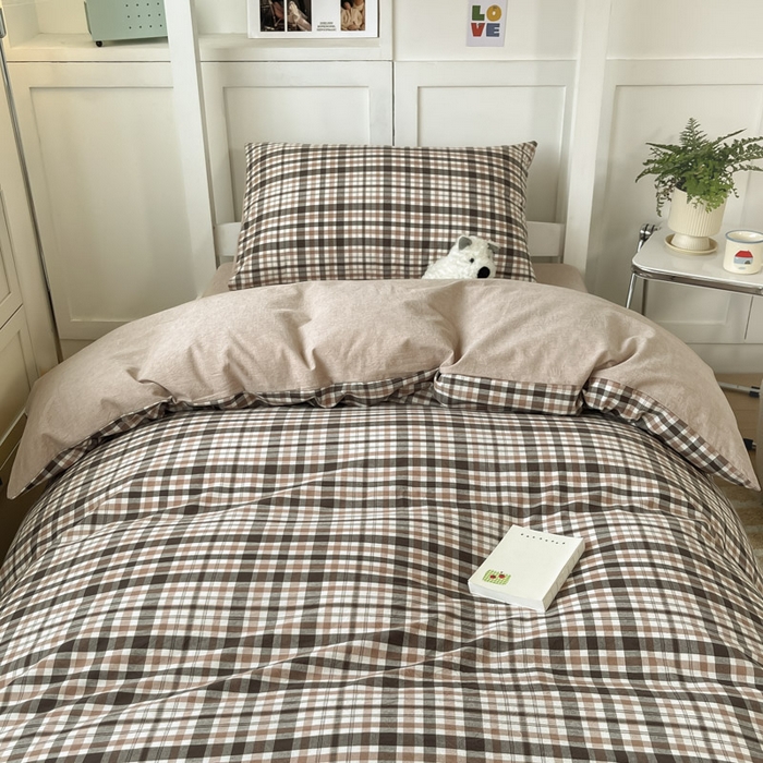 91家纺网 家纺一手货源 找家纺 ab家纺  2025新款40支A类水洗棉学生三件套 茶里-咖