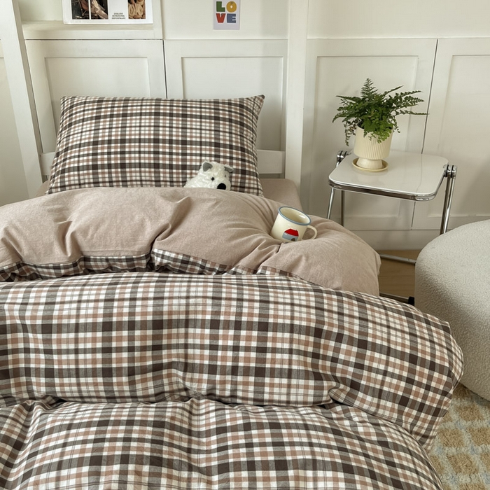 91家纺网 家纺一手货源 找家纺 ab家纺  2025新款40支A类水洗棉学生三件套 茶里-咖