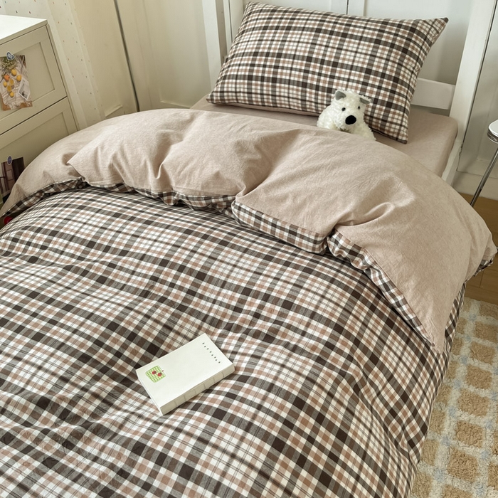 91家纺网 家纺一手货源 找家纺 ab家纺  2025新款40支A类水洗棉学生三件套 茶里-咖