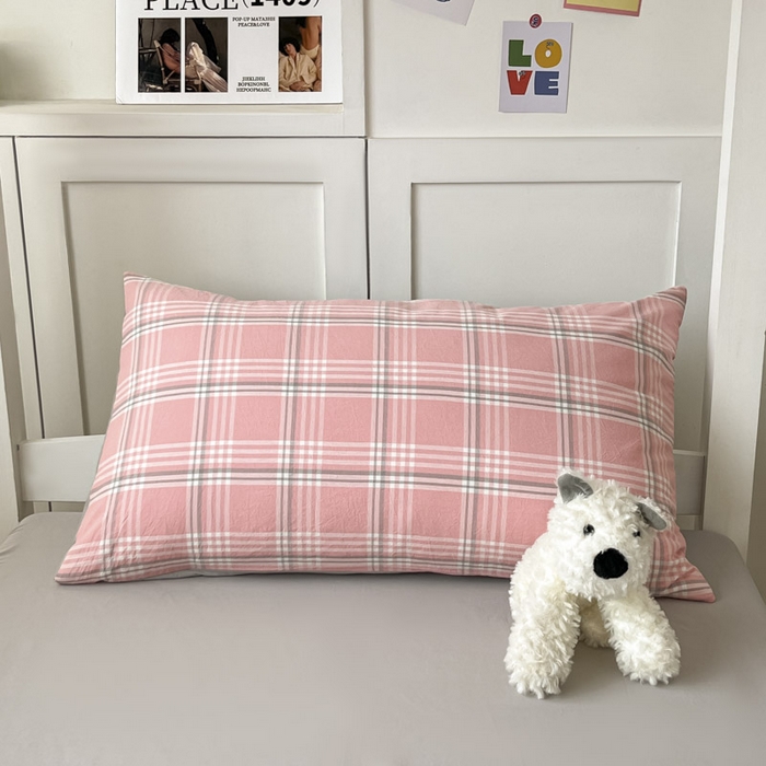 91家纺网 家纺一手货源 找家纺 ab家纺  2025新款40支A类水洗棉学生三件套 富士格-粉