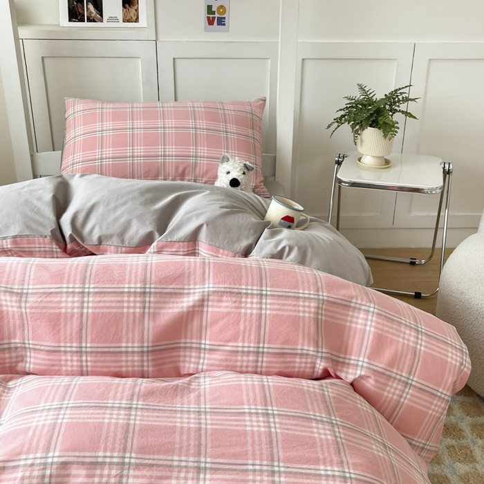 91家纺网 家纺一手货源 找家纺 ab家纺  2025新款40支A类水洗棉学生三件套 富士格-粉