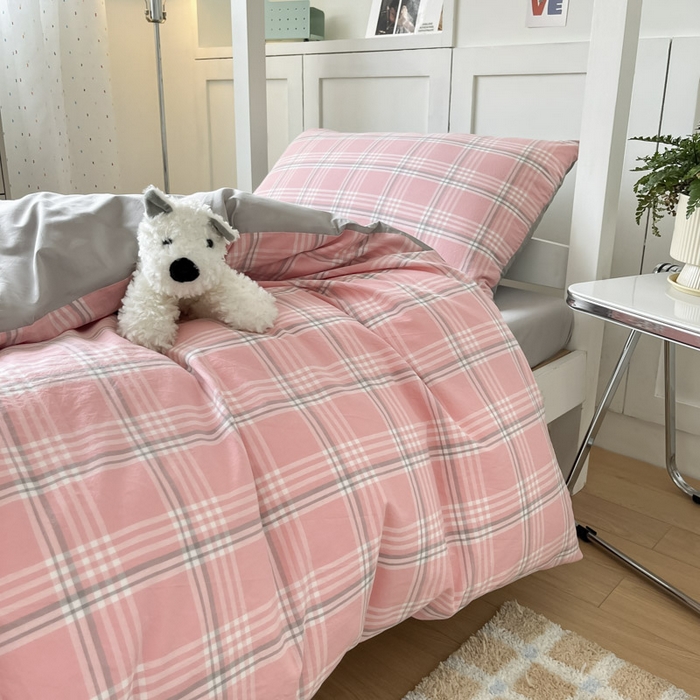 91家纺网 家纺一手货源 找家纺 ab家纺  2025新款40支A类水洗棉学生三件套 富士格-粉