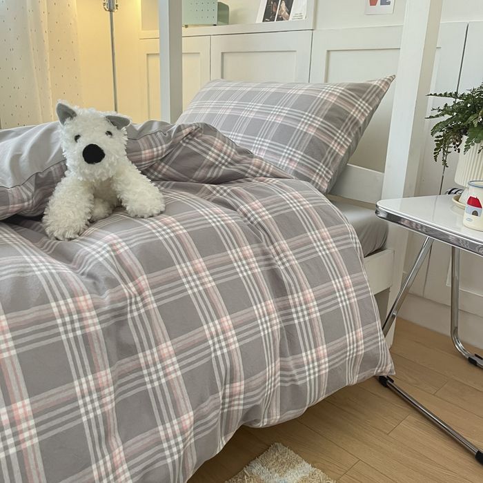 91家纺网 家纺一手货源 找家纺 ab家纺  2025新款40支A类水洗棉学生三件套 富士格-灰