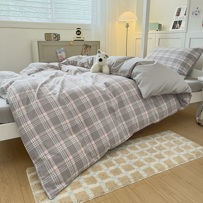 91家纺网 家纺一手货源 找家纺 ab家纺  2025新款40支A类水洗棉学生三件套 富士格-灰