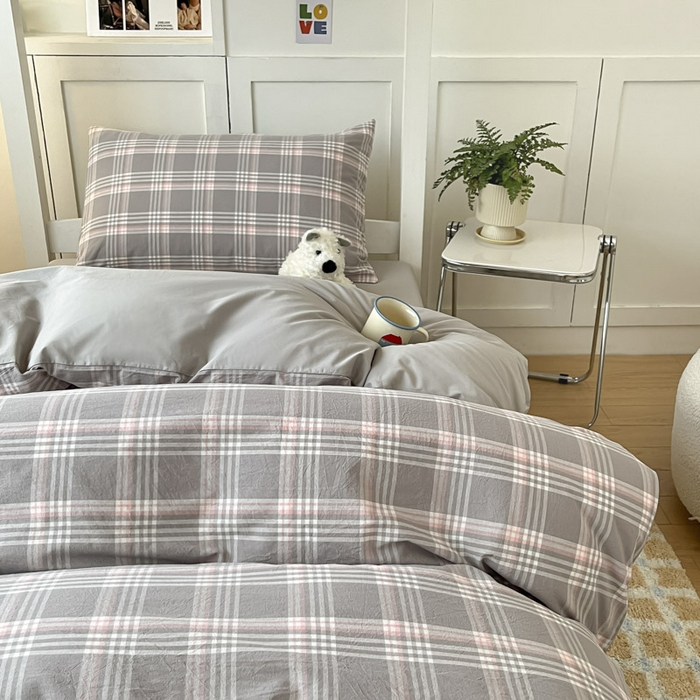 91家纺网 家纺一手货源 找家纺 ab家纺  2025新款40支A类水洗棉学生三件套 富士格-灰