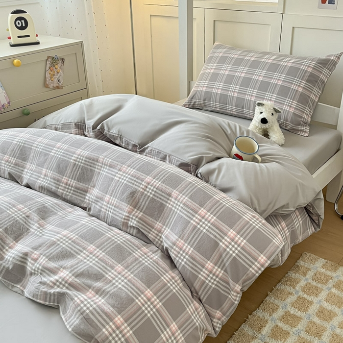 91家纺网 家纺一手货源 找家纺 ab家纺  2025新款40支A类水洗棉学生三件套 富士格-灰