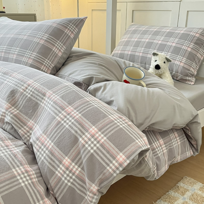 91家纺网 家纺一手货源 找家纺 ab家纺  2025新款40支A类水洗棉学生三件套 富士格-灰