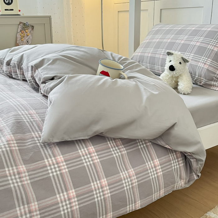 91家纺网 家纺一手货源 找家纺 ab家纺  2025新款40支A类水洗棉学生三件套 富士格-灰