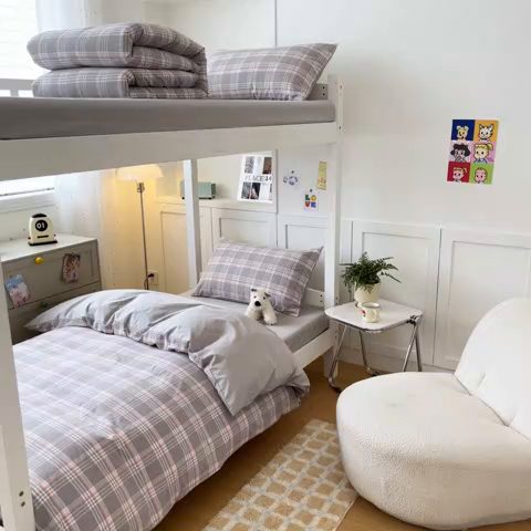 91家纺网 家纺一手货源 找家纺 ab家纺  2025新款40支A类水洗棉学生三件套 富士格-灰