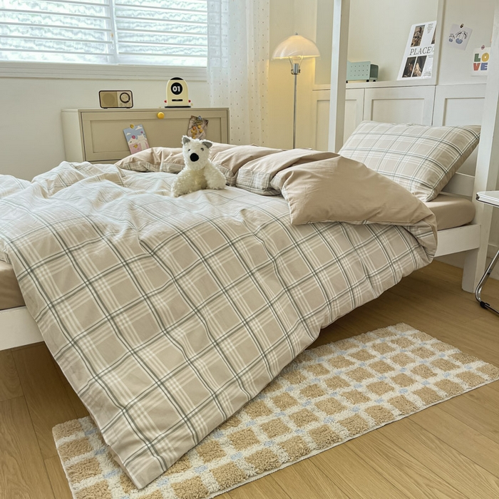 91家纺网 家纺一手货源 找家纺 ab家纺  2025新款40支A类水洗棉学生三件套 富士格-咖