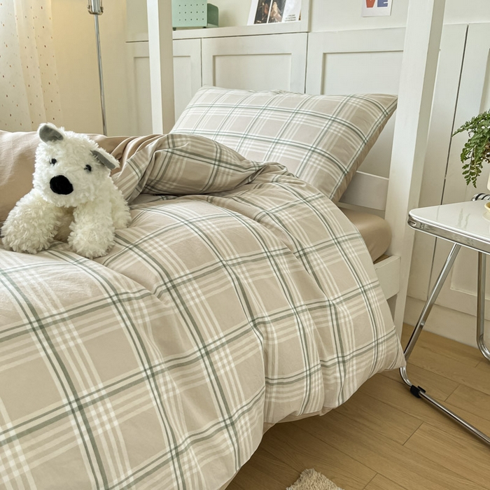 91家纺网 家纺一手货源 找家纺 ab家纺  2025新款40支A类水洗棉学生三件套 富士格-咖