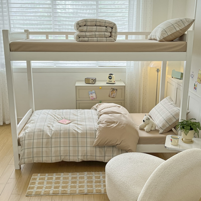 91家纺网 家纺一手货源 找家纺 ab家纺  2025新款40支A类水洗棉学生三件套 富士格-咖