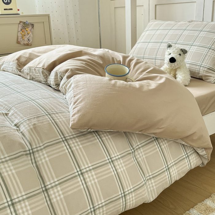 91家纺网 家纺一手货源 找家纺 ab家纺  2025新款40支A类水洗棉学生三件套 富士格-咖