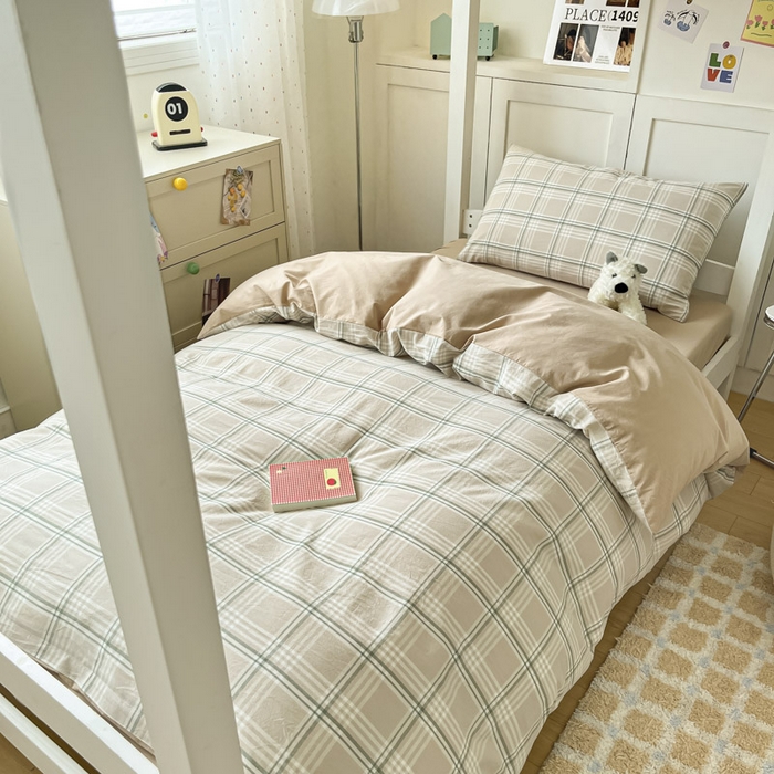 91家纺网 家纺一手货源 找家纺 ab家纺  2025新款40支A类水洗棉学生三件套 富士格-咖