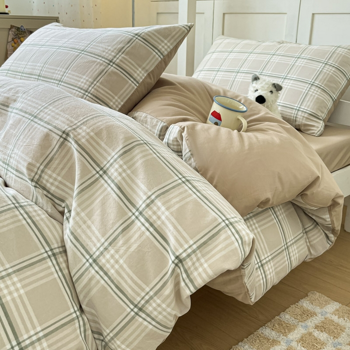 91家纺网 家纺一手货源 找家纺 ab家纺  2025新款40支A类水洗棉学生三件套 富士格-咖