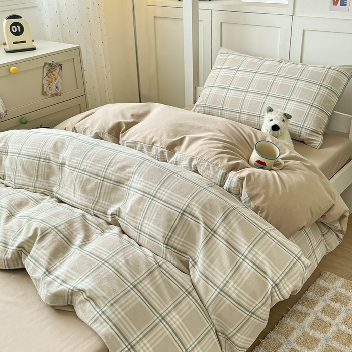 91家纺网 家纺一手货源 找家纺 ab家纺  2025新款40支A类水洗棉学生三件套 富士格-咖