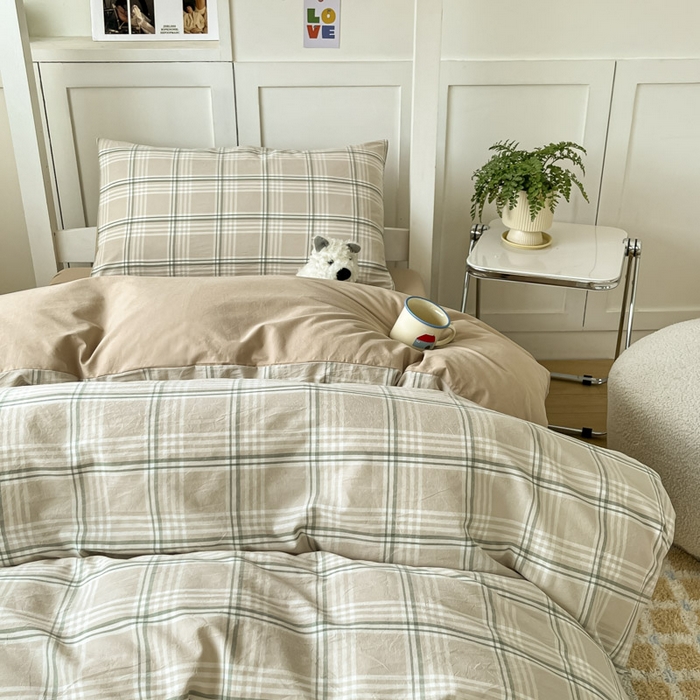 91家纺网 家纺一手货源 找家纺 ab家纺  2025新款40支A类水洗棉学生三件套 富士格-咖